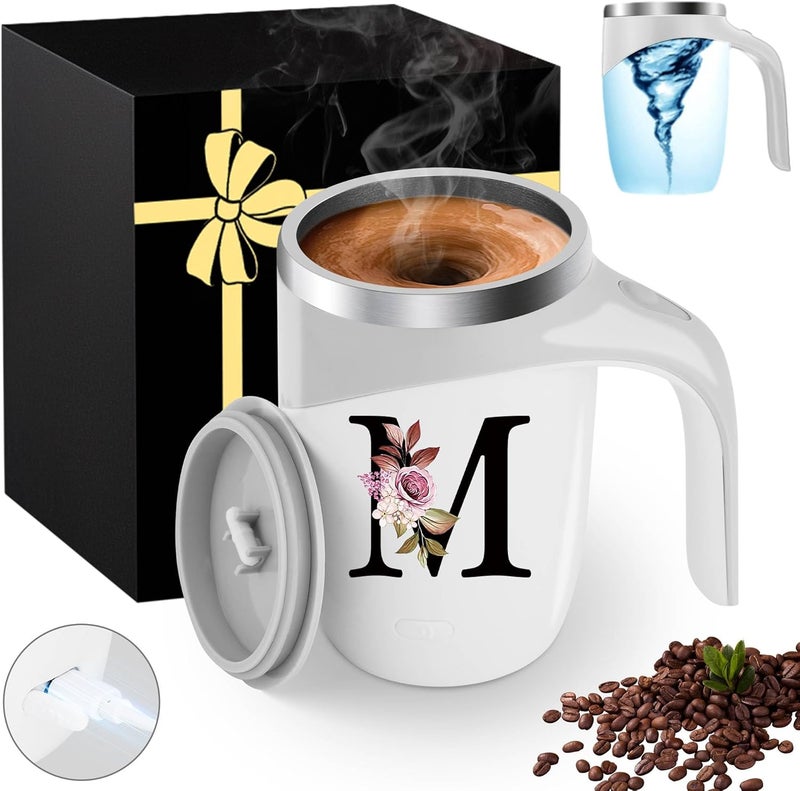 MNZZ Initial Magnetic Stirring Coffee Mug Stainless Insulated Travel Cup Women Wife Husband Happy Birthday Wedding Romantic Personalized Unique Gift Special Cute Day Custom Christmas Valentines Ideal,M - Image 1